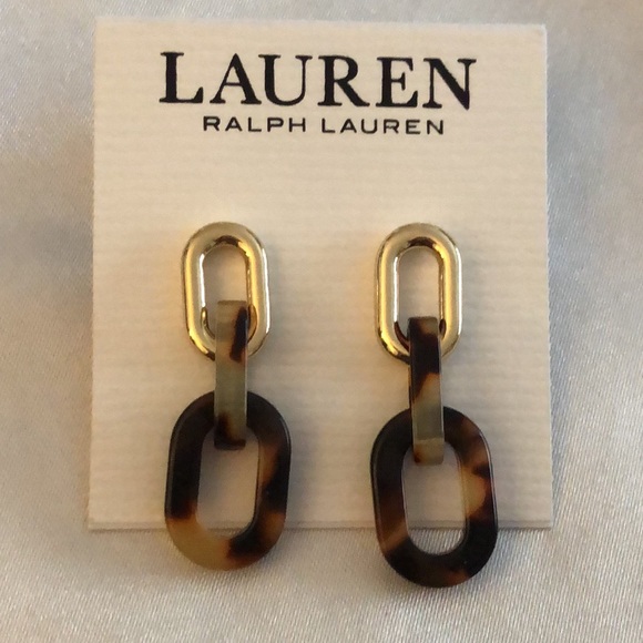Lauren Ralph Lauren Gold Tone Tortoise Link Drop Earrings NWT - Picture 7 of 10